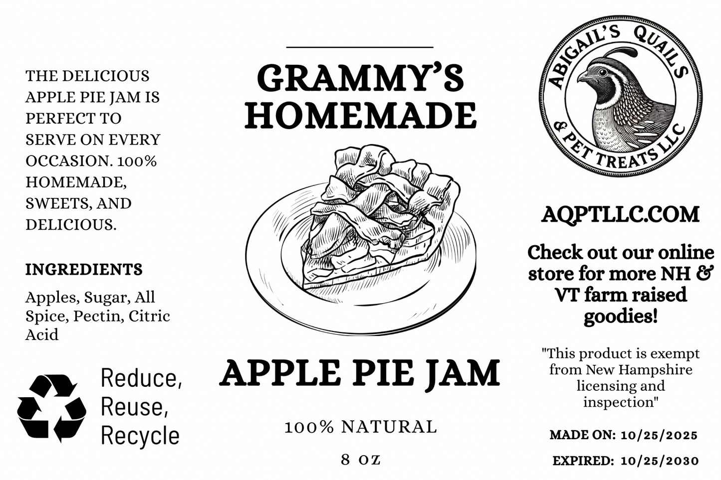 Grammy’s Homemade Apple Pie Jam Half Pint
