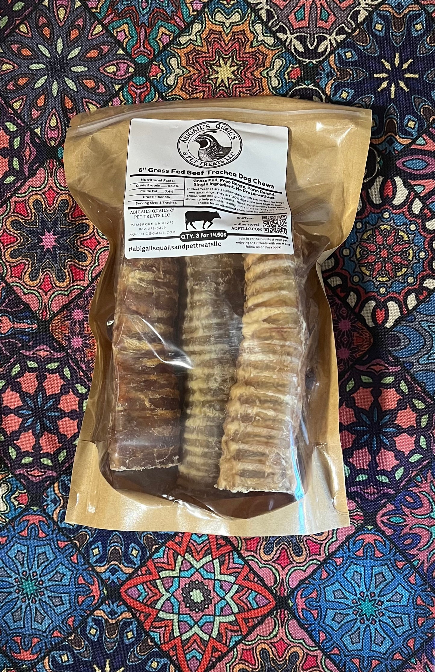 100% Grass Fed Beef Trachea 6" Long